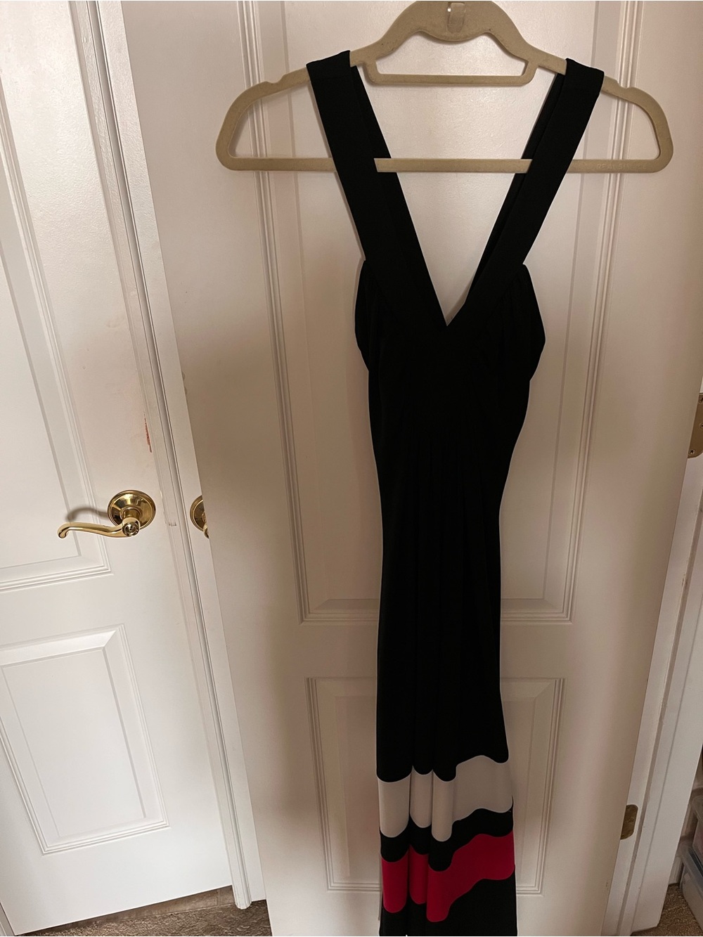 London Times Black Maxi Dress with Cream and Pink Hem Bands